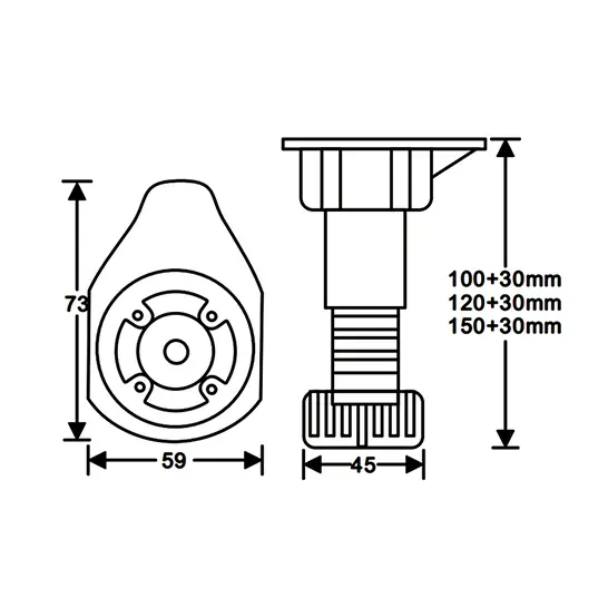 Brad Furniture Feet Black 100mm 4pcs