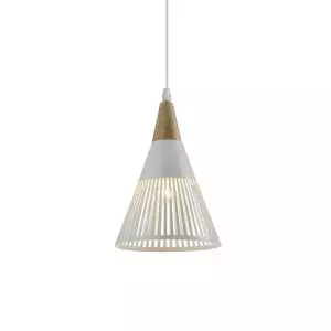 Drop Lamp F8933 Matte White and Wood - Image 1