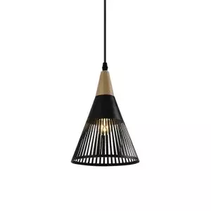 Drop Lamp F8933 Matte Black and Wood - Image 1